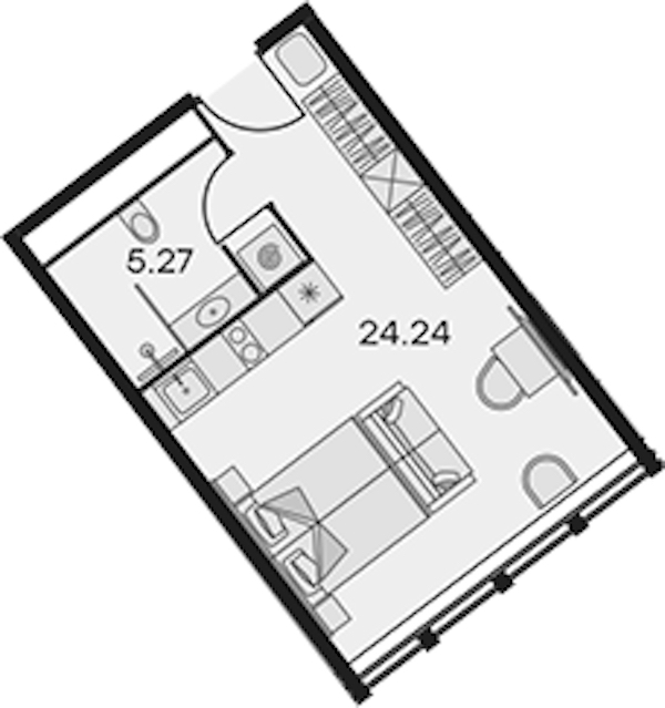 Квартира студия 29.51 м², 2/15 эт., Апарт-отель «Апарт-отель 25-7 Заневский»